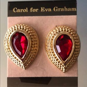 CAROL FOR EVA GRAHAM RUBY & GOLD CLIP EARRINGS
